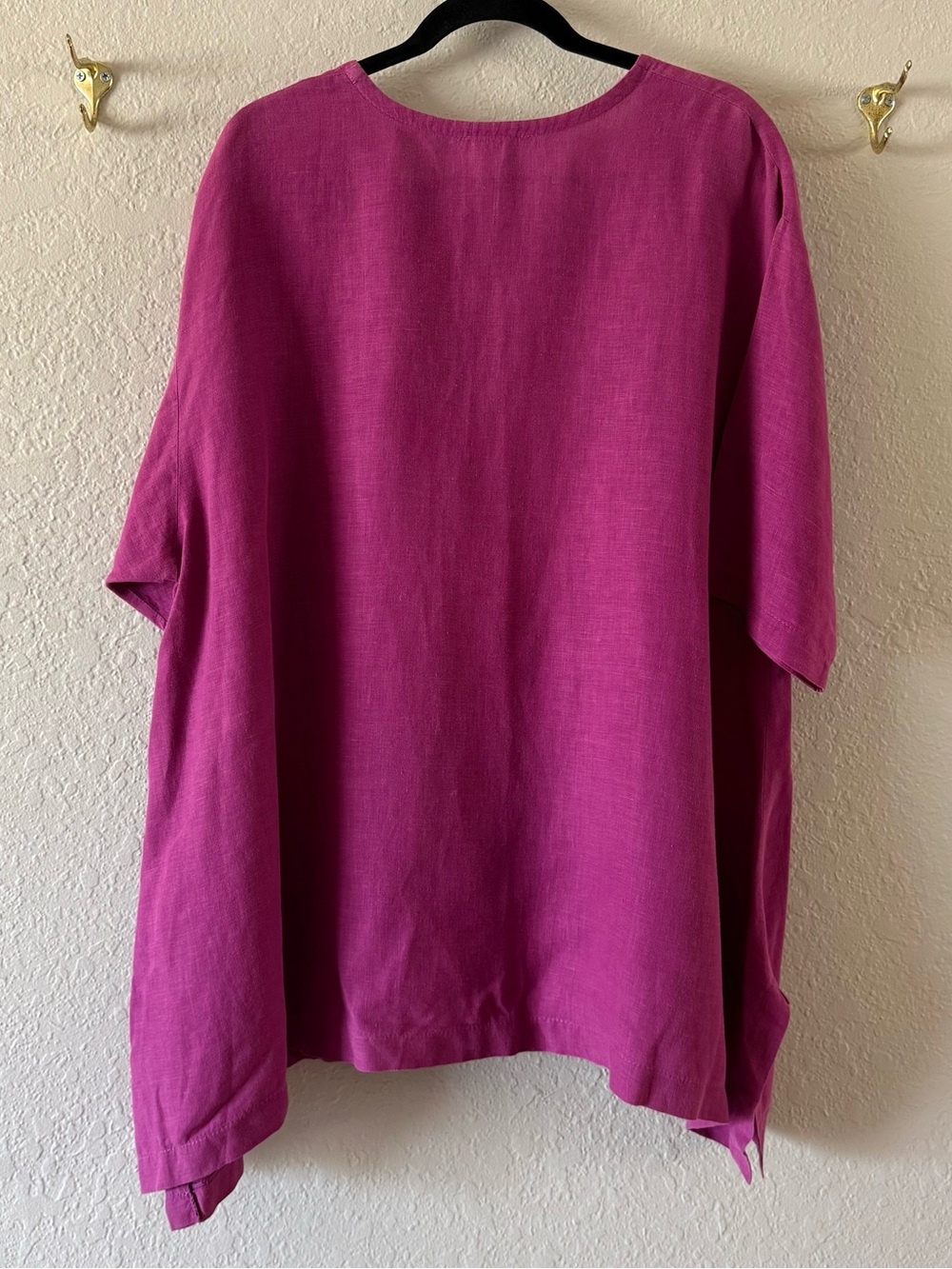 Eva Tra La La Paris 100% Linen Half Sleeve Tunic Top Dark Pink One Size Up To L - Picture 4 of 9
